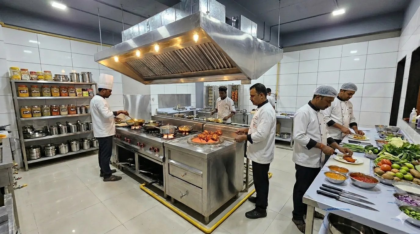Commercial kitchen preparation and storage workflow