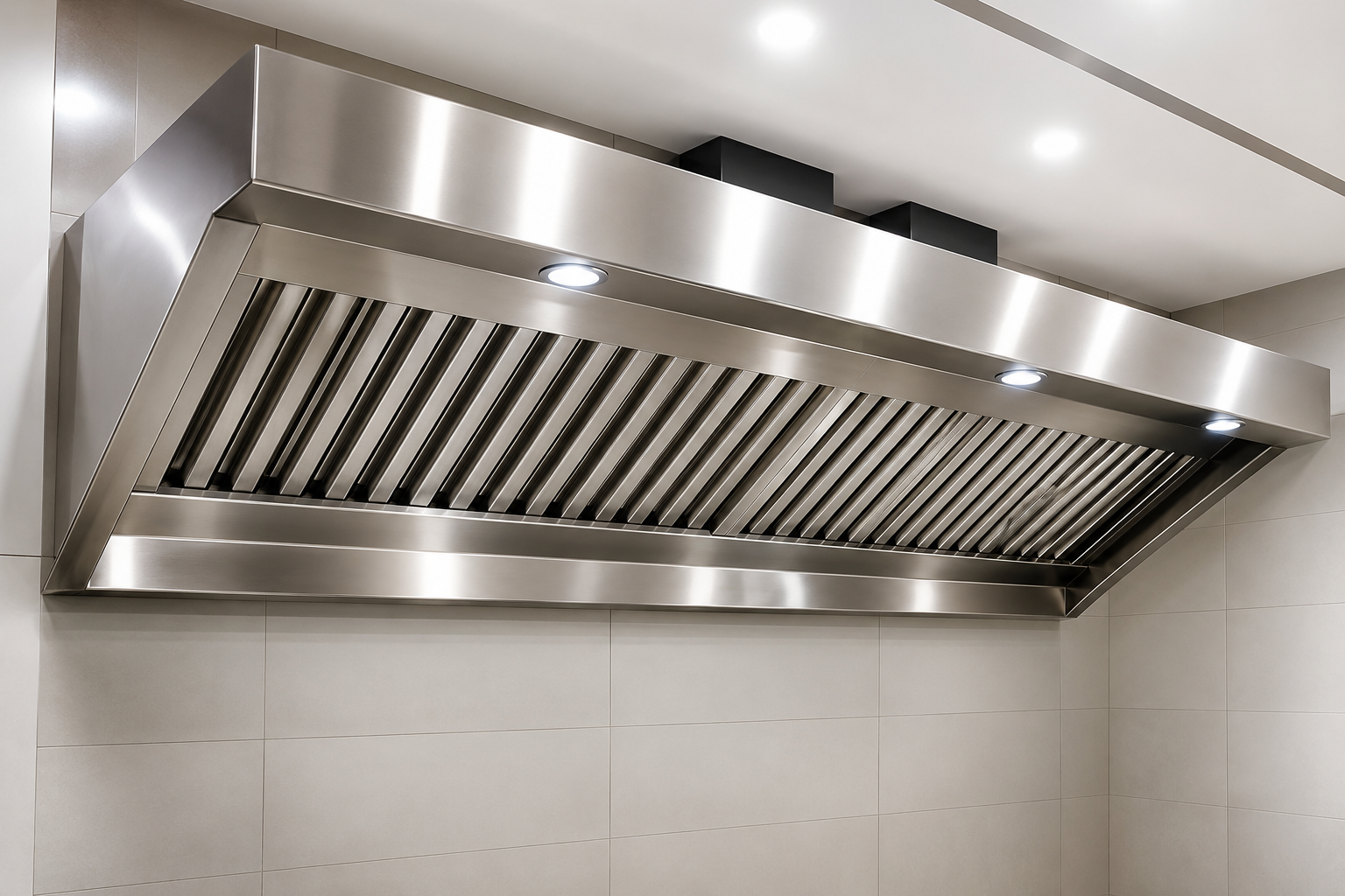 Stainless steel commercial exhaust hood for kitchen ventilation