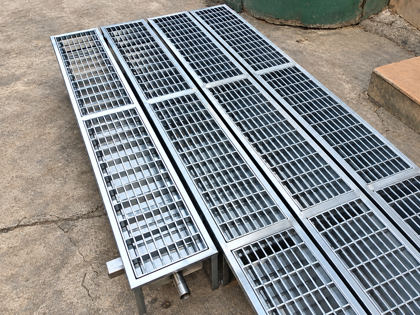 Stainless steel drainage area in a commercial kitchen