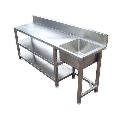 Stainless steel commercial kitchen sink and work area