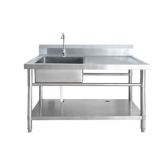 Professional kitchen preparation and washing workspace